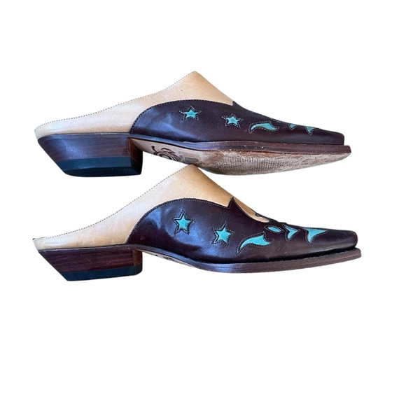 Charlie 1 Horse by Lucchese Leather Western Mules Size 7.5  Star Inlay, Two-Tone - Picture 6 of 11